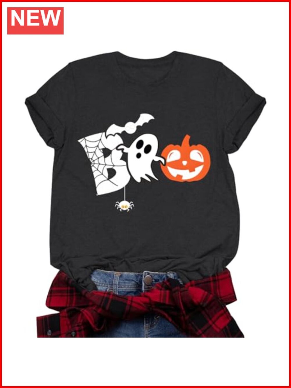 Women's Funny Halloween Boo Ghost Pumpkin T-Shirt Short Sleeve Crew Neck